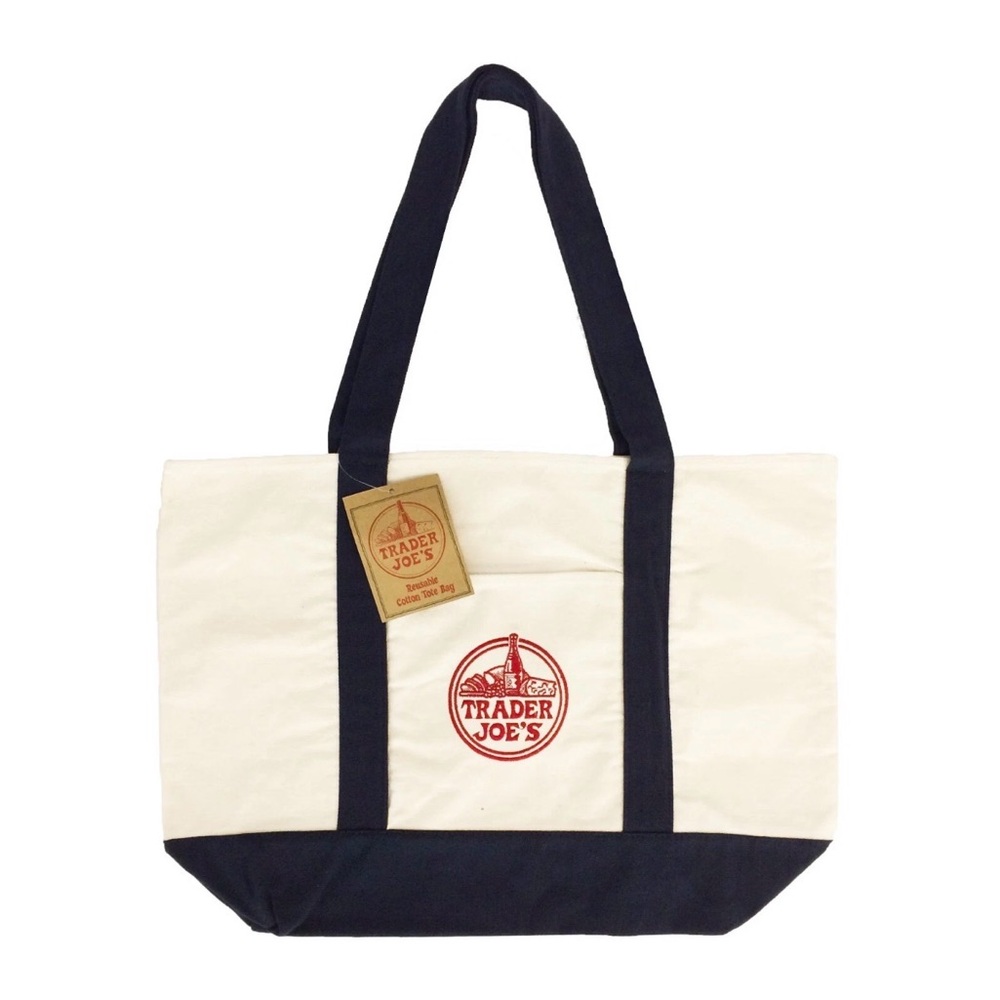 Large Navy Blue Trader Joe's Canvas Tote Bag